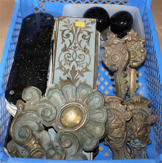 Door furniture and a pair of curtain tie backs etc.